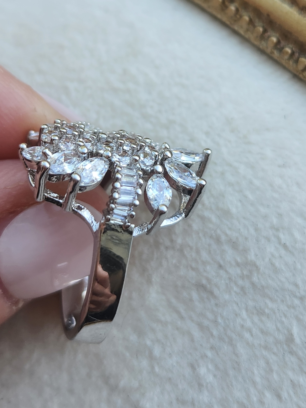 Vintage Sterling Silver 925 Marquise & Baguette Cluster Cocktail Statement Ring - Picture 3 of 9